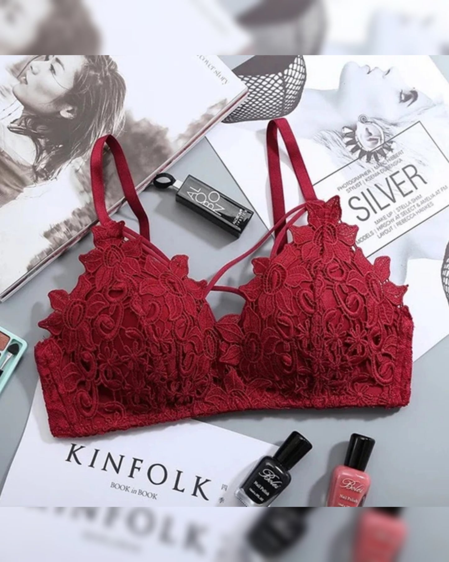 Women Sexy Cross Bandage Lace Lingerie Wire Free Soft Padded Bra