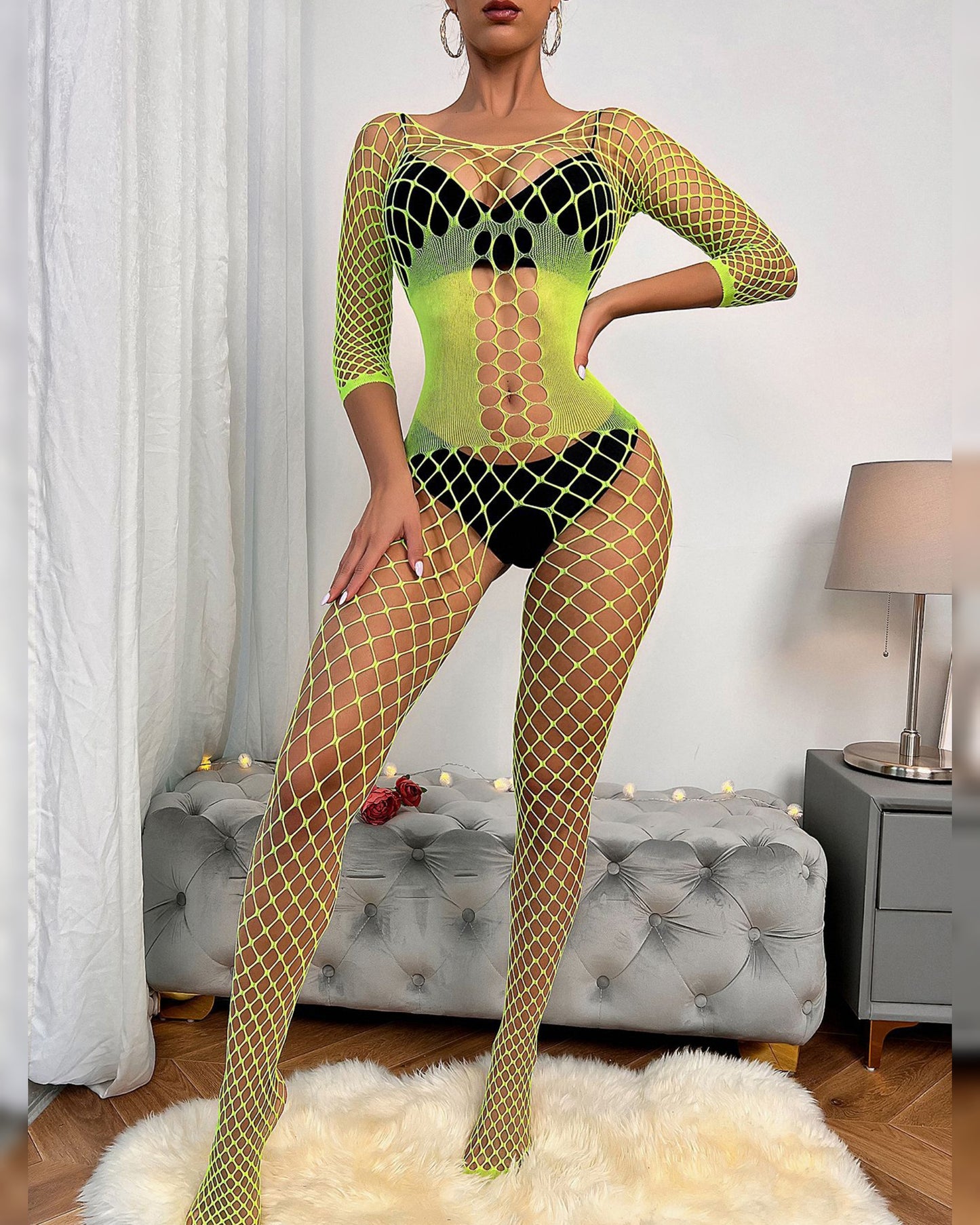 Temptation One-Piece Big Fishnet Spandex Body Stocking