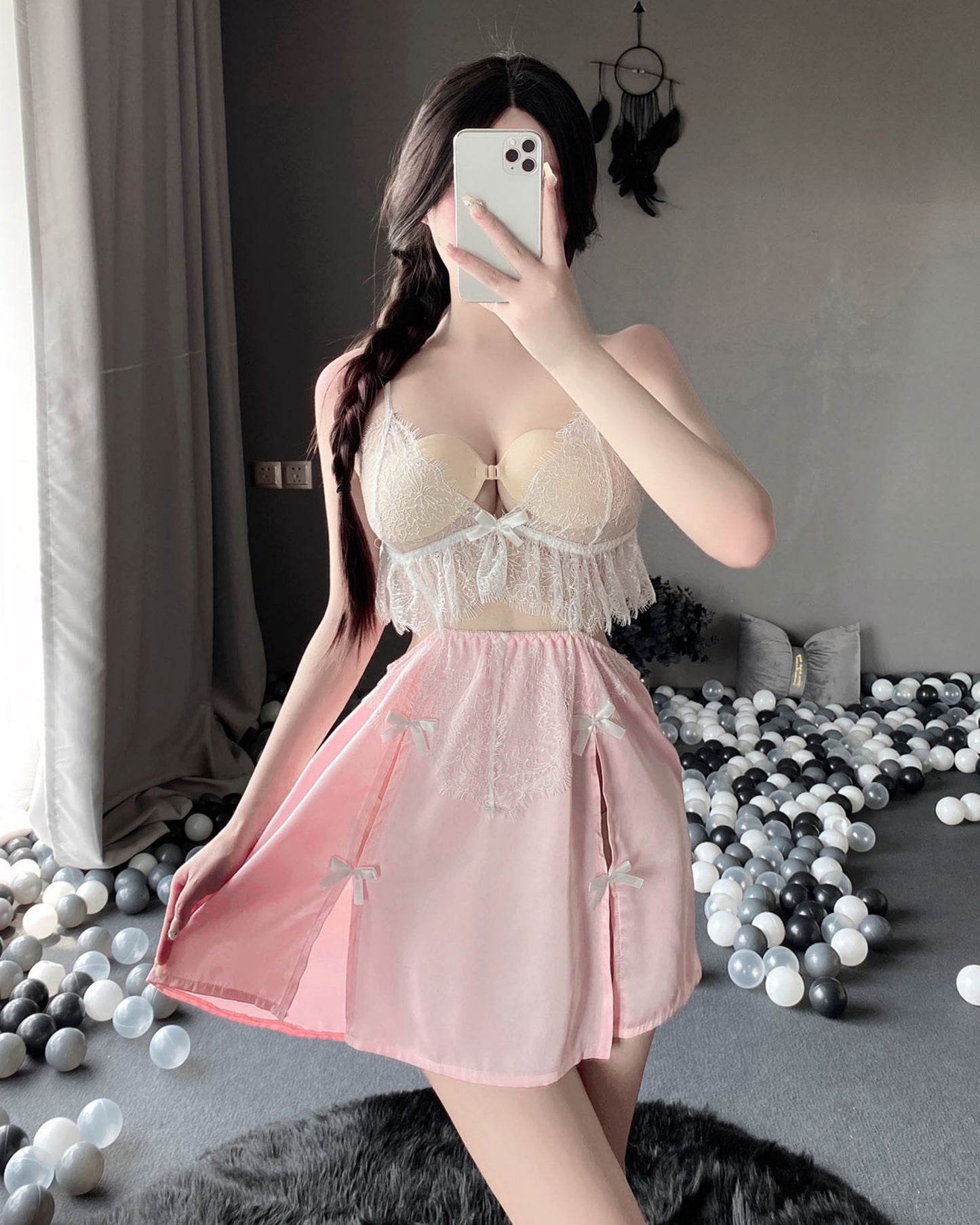 Mesh Night Sleepwear Lace Two Pieces New Design Sexy Sleepwear