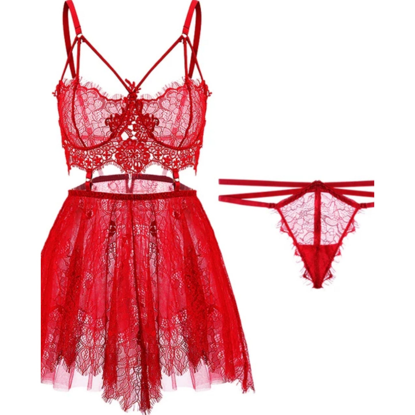 Sexy Lingerie Sleepwear Hollow Out Lace Mesh Night Dress