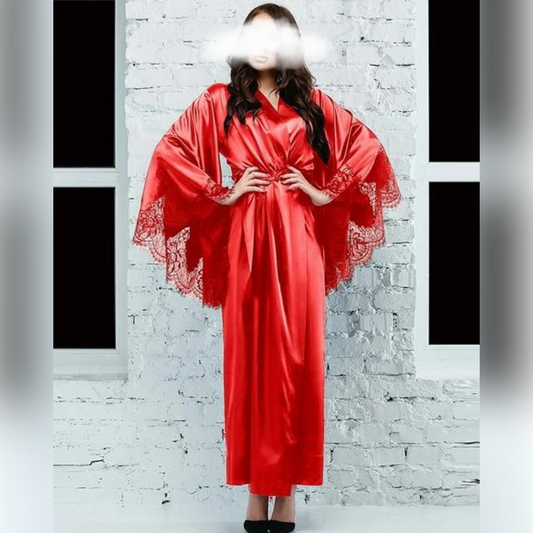 Glossy Comfortable High Quality Satin Silk Women Night Dressing Gown Ankle Length Bath Robe