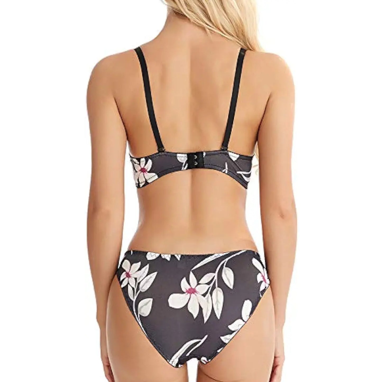 Exquisite Black Flora High Quality Printed Bra Set