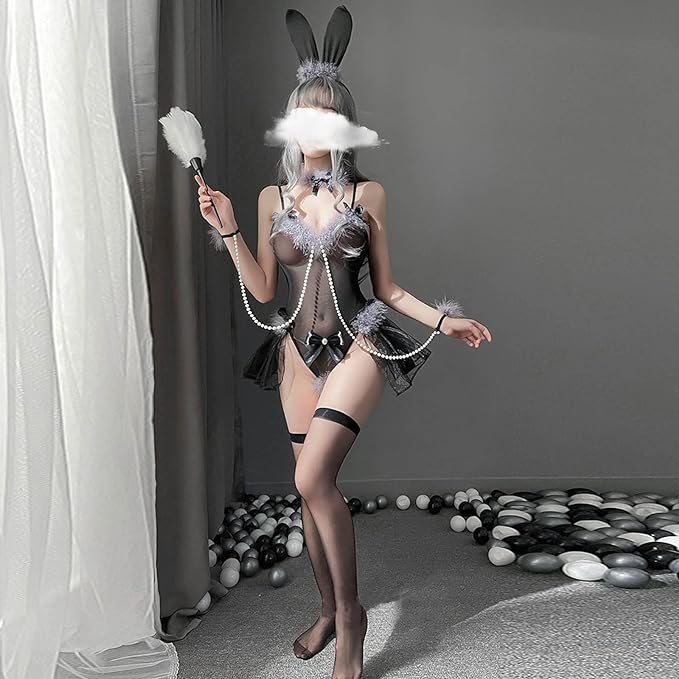 Cosplay Sexy Bunny Uniform Multi Color Holloway Bodysuit Mesh Frill Sexy Dress