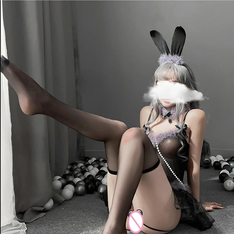 Cosplay Sexy Bunny Uniform Multi Color Holloway Bodysuit Mesh Frill Sexy Dress