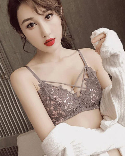 Women Sexy Cross Bandage Lace Lingerie Wire Free Soft Padded Bra