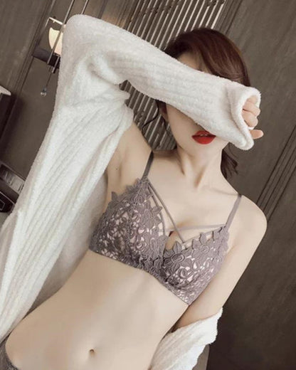 Women Sexy Cross Bandage Lace Lingerie Wire Free Soft Padded Bra