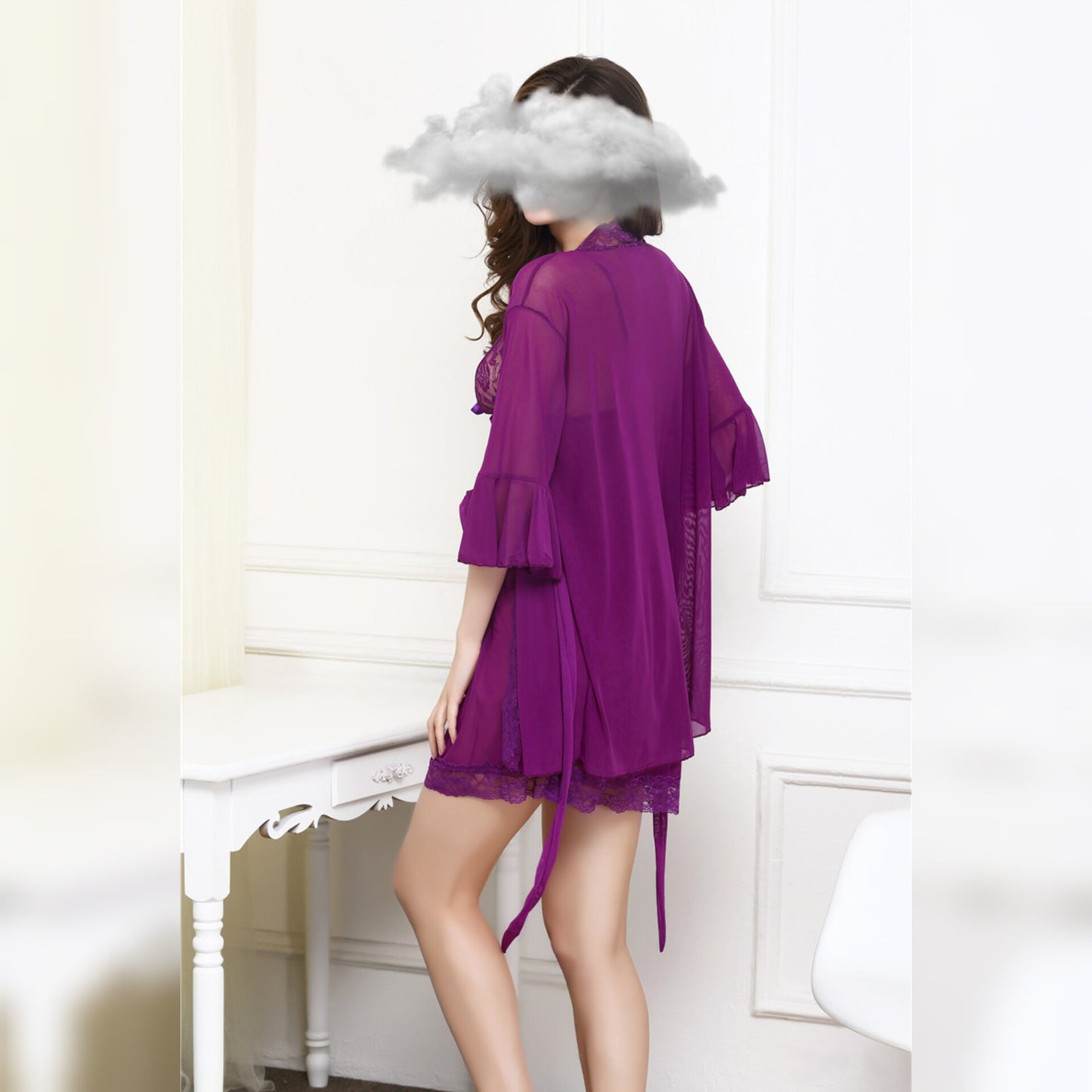 3 Pcs High Quality Sleepwear With Top & Gown Set