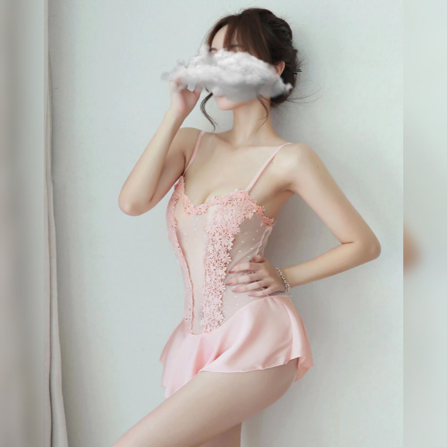 Women Lace Transparent Embroidery Bodysuit Low-Cut Strap Sexy Erotic Nighty