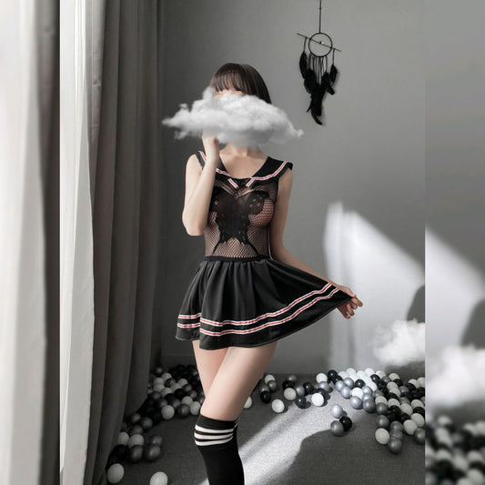 High Quality Transparent Lace See Through Top & Skirt Shape Cosplay Dress Without Leggings