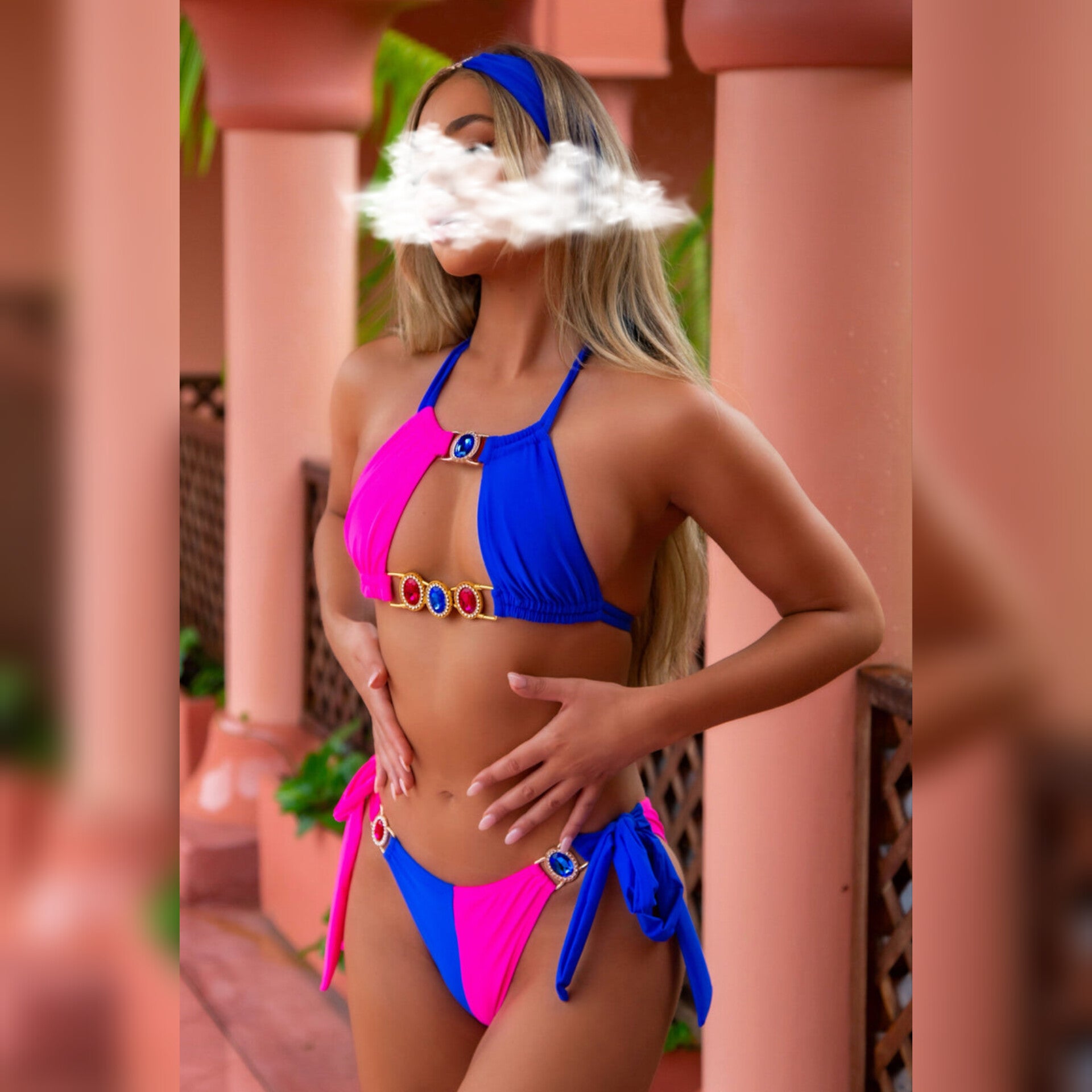 Colorful Stone Decorated Top-Tier 2 Pcs Bikini Set