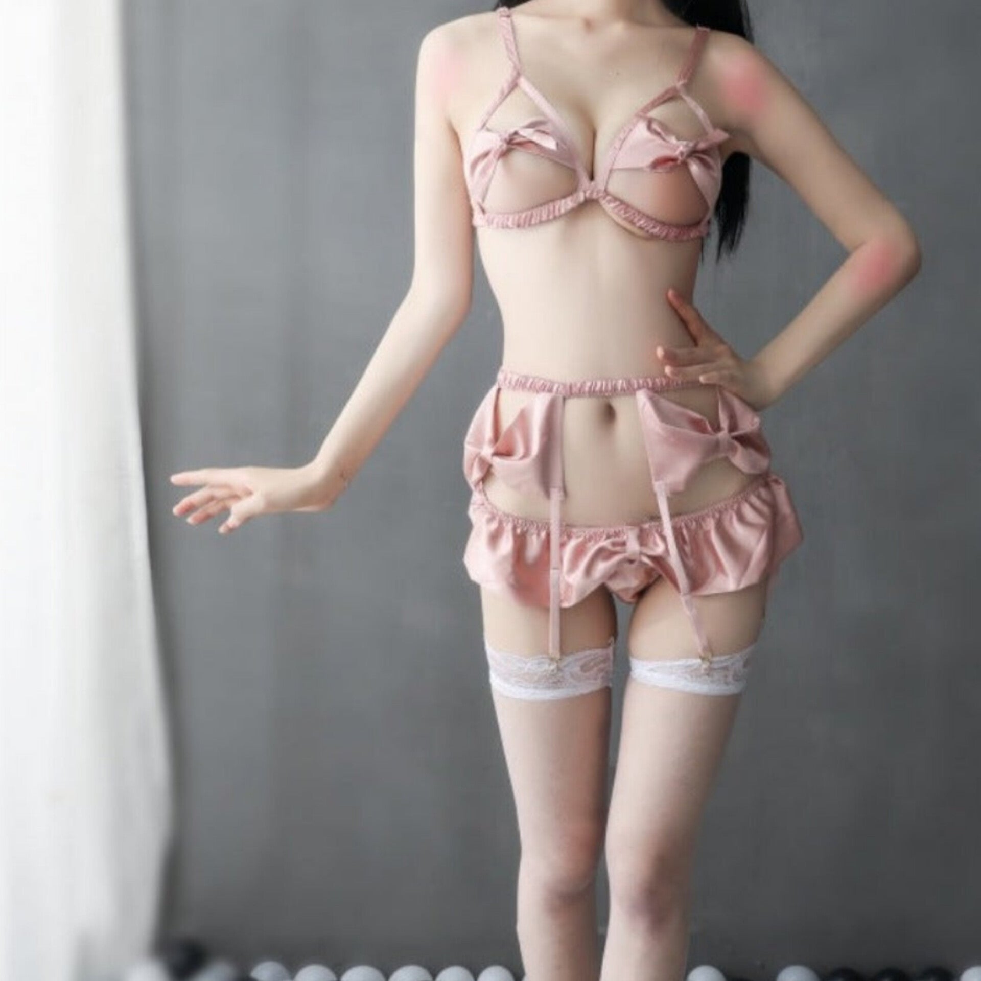 High Quality Open Chest 4 Pcs Honeymoon Lingerie Set With Leg Stockings