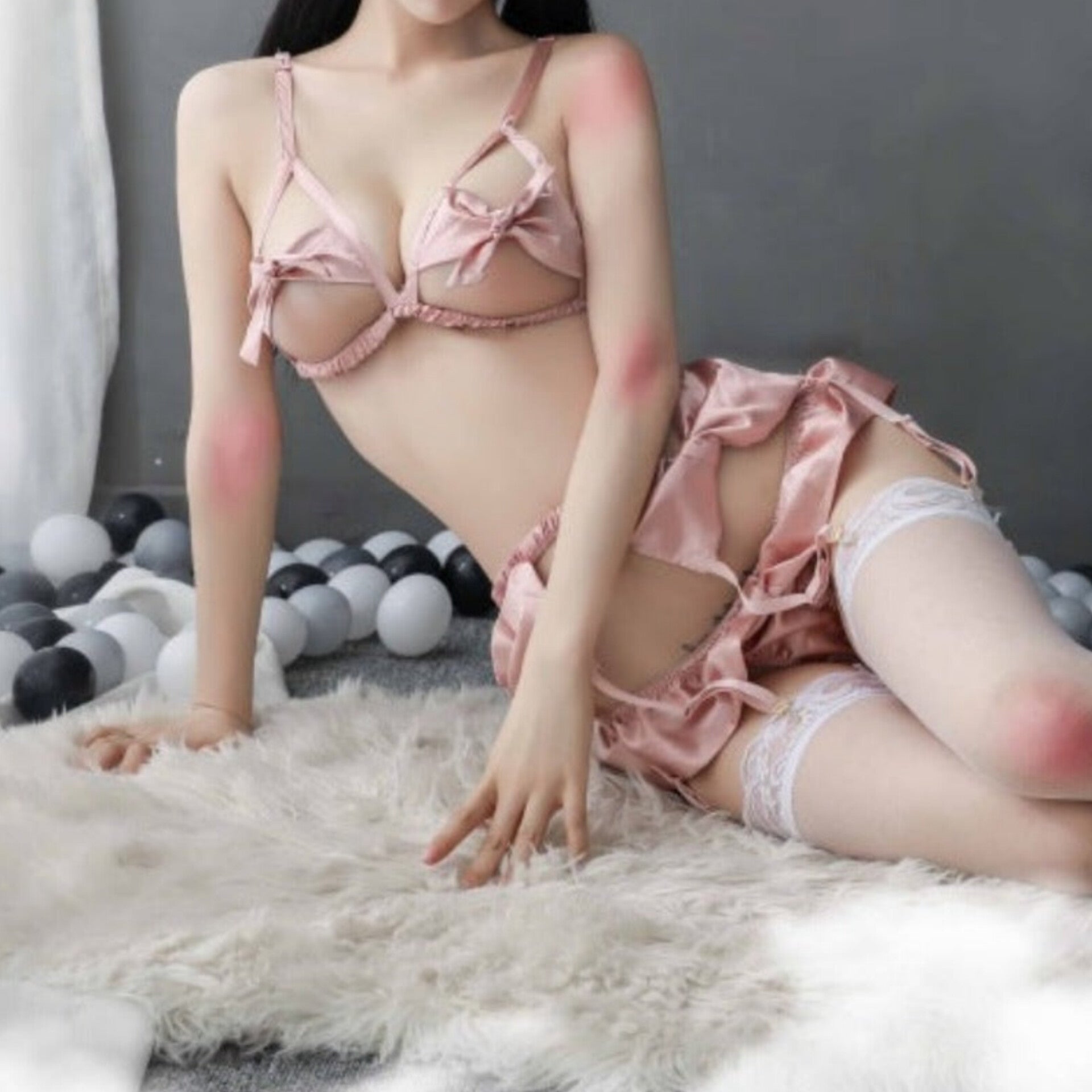 High Quality Open Chest 4 Pcs Honeymoon Lingerie Set With Leg Stockings