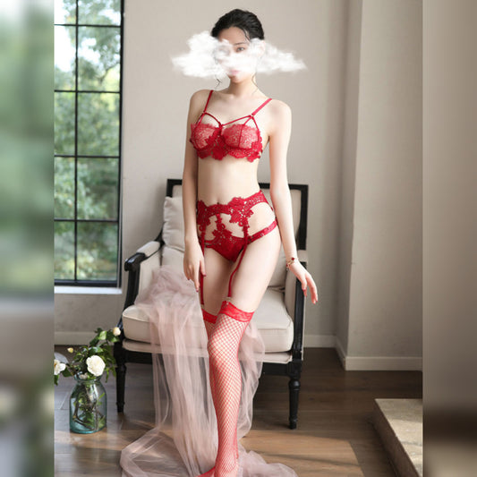 Elegant 4-Piece Lingerie Set with Garter & Leg Stockings