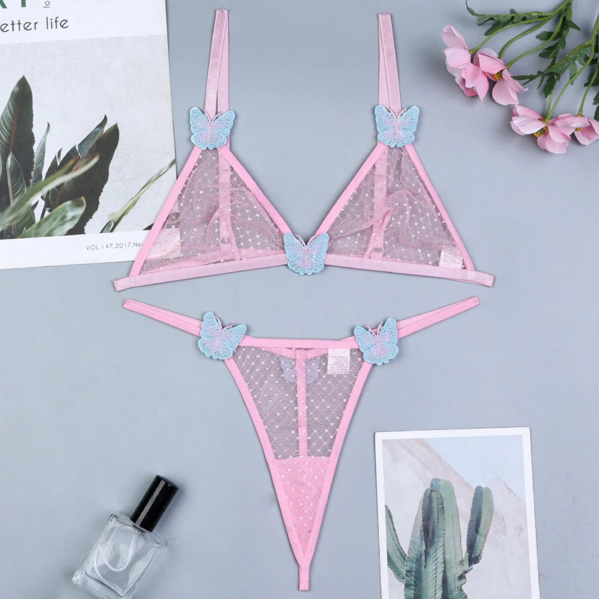 Elegant Embroidered Butterfly Lingerie Set