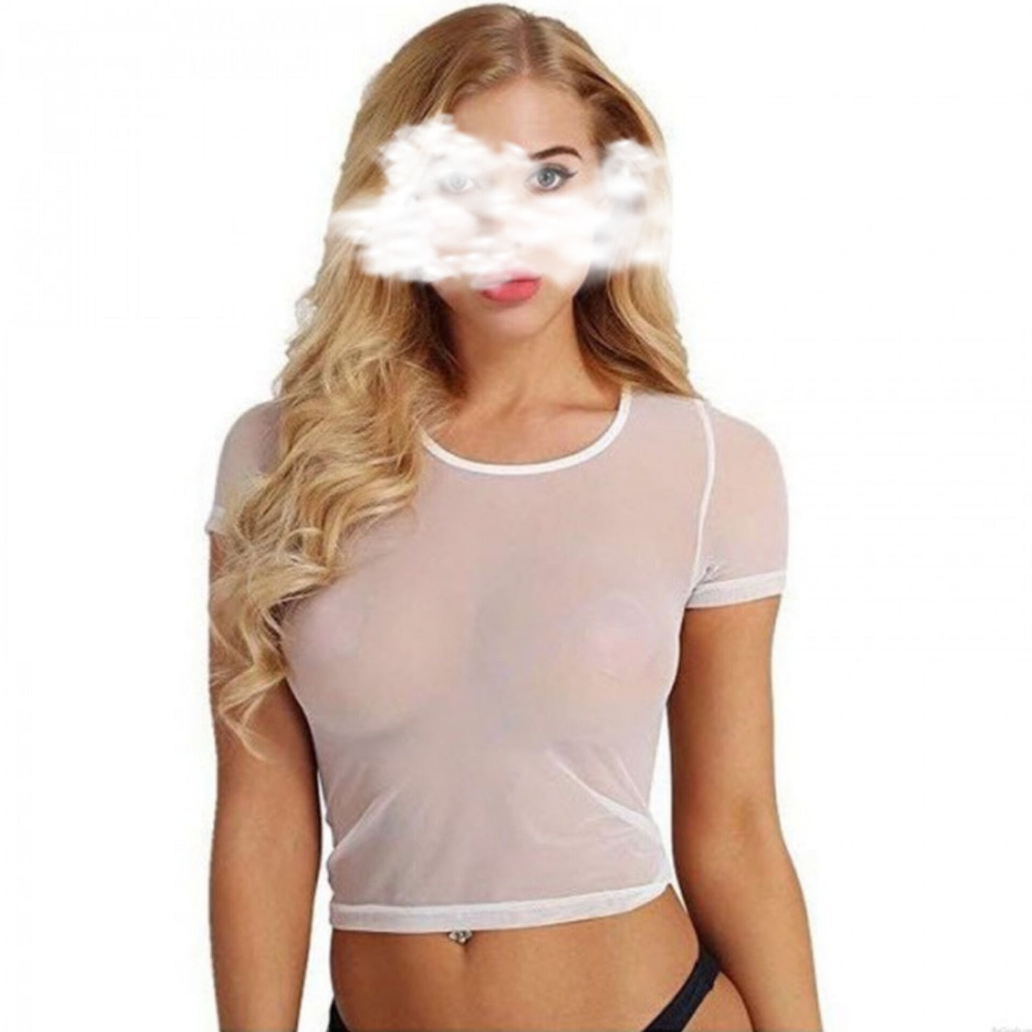 Seductive Sheer Mesh Short-Sleeved Top