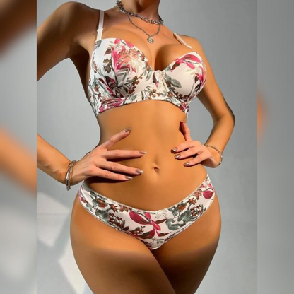 Exquisite White Flora High Quality Printed Bra Set