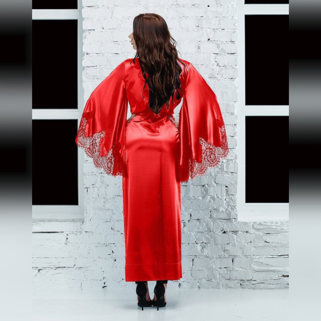 Glossy Comfortable High Quality Satin Silk Women Night Dressing Gown Ankle Length Bath Robe