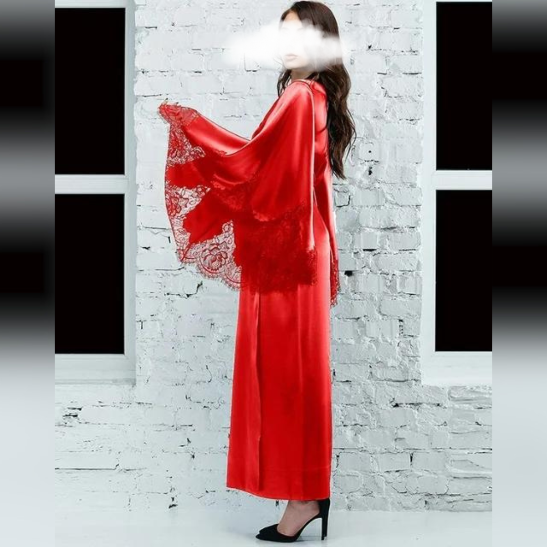 Glossy Comfortable High Quality Satin Silk Women Night Dressing Gown Ankle Length Bath Robe