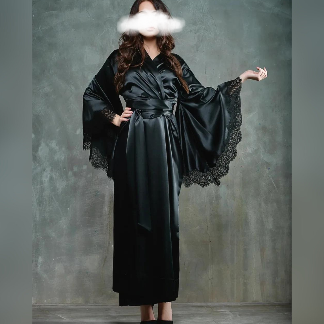 Glossy Comfortable High Quality Satin Silk Women Night Dressing Gown Ankle Length Bath Robe