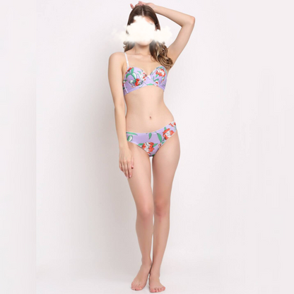 Purple Flora High Quality Printed Bra Set