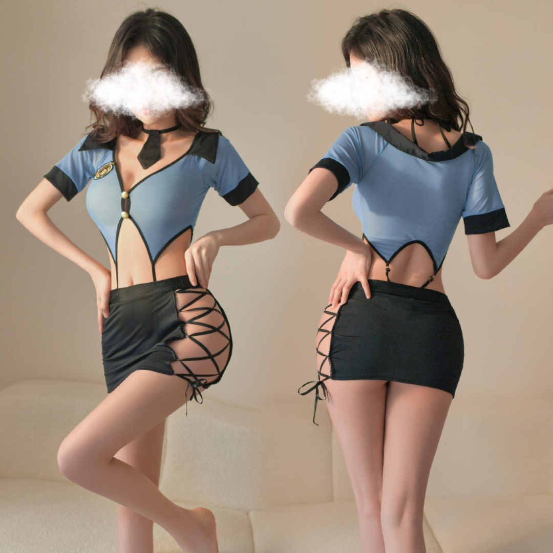Cosplay Dress Sexy Lady Police Officer Open Crotch Mini Skirt Costume for Women