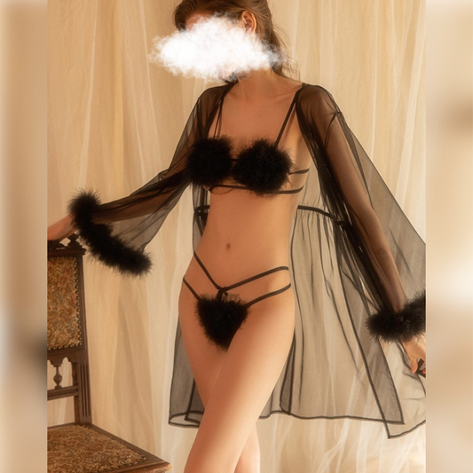3 Pcs High Quality Fur Bra & Fur Panty With Gown