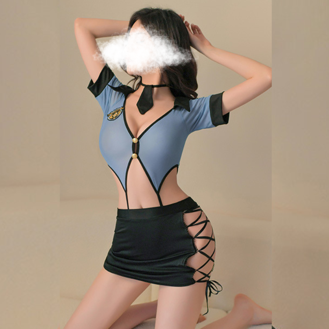 Cosplay Dress Sexy Lady Police Officer Open Crotch Mini Skirt Costume for Women