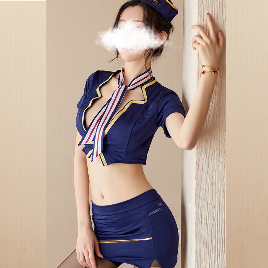 Ladies Air Hostess Dress Adult Teddy Sexy Lingerie Mini Skirt Cosplay Costume (With Matching Leg Stockings)