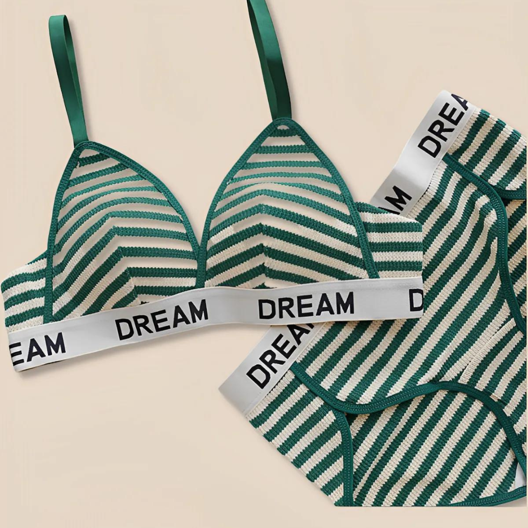 Triangular Cup Underwear Two-Piece Comfortable Striped Letter Underwear Set