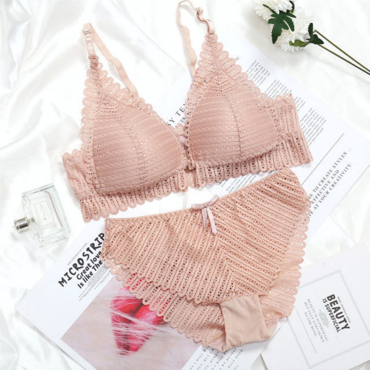 Triangle Cup Gathered Padded Wireless Beauty Back and Front Open  Daily Wear Thin Bra